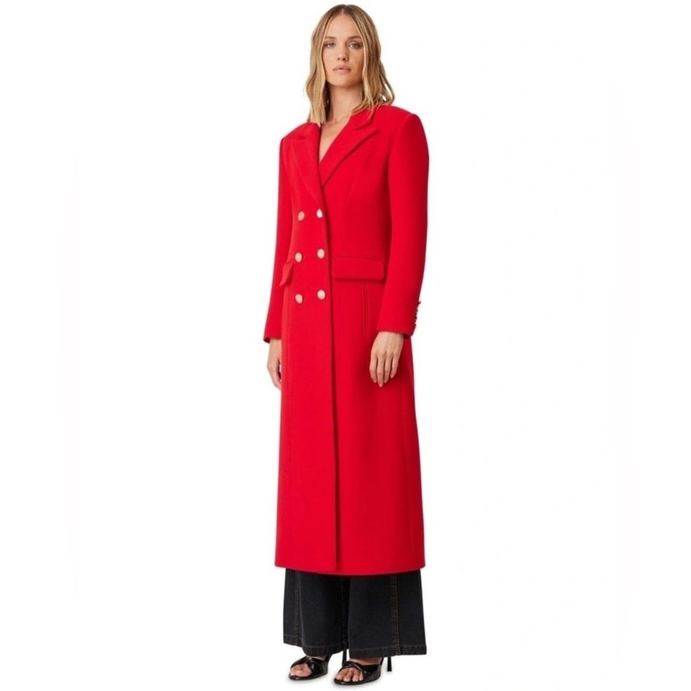 Elliatt Vibrant Red Long Coat Double breasted gold buttons NWOT quiet luxury - Picture 5 of 15